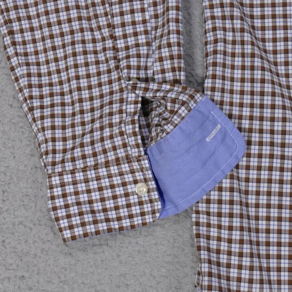 Polo ralph Lauren Shirt Mens XL Brown Blue Plaid Button Down Long Sleeve
